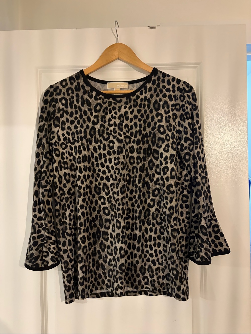 Michael Kors Leopard Print Long Sleeve Top - Black and Cream